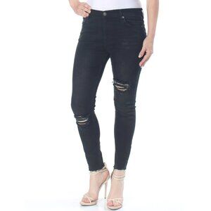 Free People Black Distressed Skinny Jeans Raw Hem Size 30